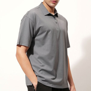 Polo à manches courtes gris pour homme, couleur unie, respirant, en coton, décontracté, coupe classique, tissu Oxford tissé, design boutonné - Product Image 5