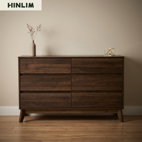 Aparador de Madera de Estilo Moderno de Mediados de Siglo, Mueble de Almacenamiento con 6 Cajones para Dormitorio o Sala de Estar