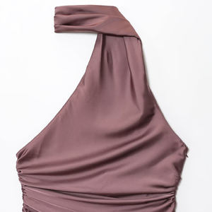 Débardeur asymétrique plissé rétro en polyester tissé respirant pour femme – Collection automne - Product Image 4