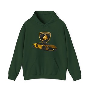 Sweat-shirt à capuche pour homme avec logo Lamborghini imprimé, en coton vert, décontracté, design sur le devant, coupe classique, pour l'automne - Product Image 1