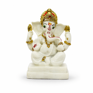 Handcrafted Ceramic Lord Ganesha <b>Statue</b> White with <b>Gold</b> Accents Traditional Design for Home Decor & Tabletop Display - Product Image 1