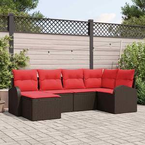6 Piece Brown Synthetic Poly Rattan Garden <b>Sofa</b> <b>Set</b> With Cushions Outdoor Furniture Contemporary Style - Product Image 1