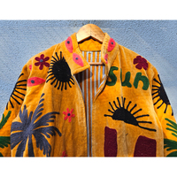 Jaket Boho Wanita Berbahan Katun Ramah Lingkungan, Bordir Suzani Beludru Emas, Bernapas, Bolak-Balik, untuk Musim Gugur, Musim Dingin, dan Musim Panas, Berbahan Linen