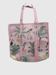 Bolsa de Mano de Algodón con Estampado Tropical Rosa, Estilo Bohemio, Cierre Abierto, Bolsa de Compras para Mujer, Todas las Temporadas - Product Image 4