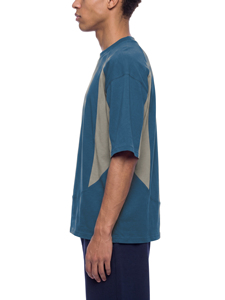 Camiseta de Manga Corta con Cuello Redondo para Hombre, Corte Holgado, Diseño Color Block, Tejido de Punto, 100% Algodón, Antiarrugas, Transpirable, Casual, Azul - Product Image 2
