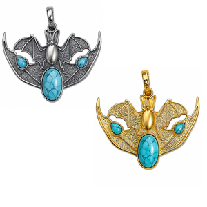 Colgante de Murciélago con Turquesa, Hecho a Mano, de Latón, Forma Ovalada, Chapado en Oro y Plata, Collar Unisex - Product Image 1