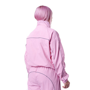 Ensemble de survêtement rose deux pièces pour femme, manches longues, fermeture éclair, style sportif, coupe ample, toutes saisons, respirant, en polyester tissé - Product Image 2