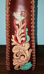 Luxury Cowhide Leather Western Clutch Bag Handmade Hair-On Hide Purse with Turquoise Floral Accent for <b>Women</b> - Product Image 3