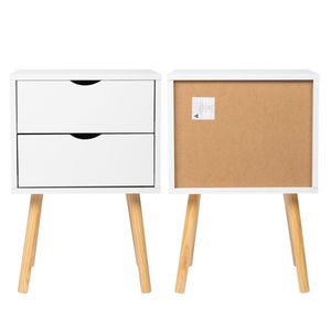 Comodino Moderno e Semplice 40*30*60cm, Mobile Bianco con Gambe Color Legno, MDF, Gambe Alte, Due Cassetti - Product Image 2