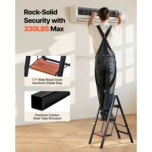 Scala Pieghevole Portatile in Alluminio a 3 Gradini, Capacità 150 kg, con Pedali Antiscivolo e Impugnatura Confortevole - Product Image 4