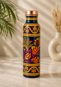 Bouteille d'eau en cuivre pur, récipient ayurvédique pour la santé avec impression artistique de mosaïque mandala traditionnelle vibrante, sans joint ni couture - Product Image 5