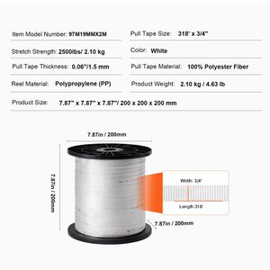 Nastro di trazione in poliestere da 3/4'' x 318FT, corda piatta Mule, capacità di trazione 2500 Lbf, nastro stampato per tiraggio cavi, accessori per cablaggio - Product Image 5