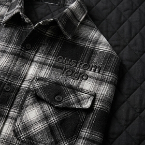 Veste en flanelle réversible pour homme avec doublure en polaire, col rabattable, vêtement d'hiver décontracté, fermeture à boutons, logo sur le devant, veste en flanelle - Product Image 2