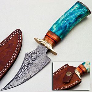 Couteau de chasse et de camping à lame fixe en acier Damas fait main, pointe tombante, manche en résine, vente en gros ODM - Product Image 1