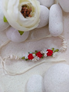 Handcrafted Ethnic <b>Beaded</b> Imitation Pearl Embellished Floral Embroidered Rakhi Raksha Bandhan Gift <b>Bracelet</b> - Product Image 4