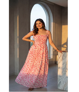 Robe longue tendance à imprimé floral pour femme en georgette, légère et fluide, idéale pour l'été, les fêtes et la plage - Fournisseur - Product Image 1