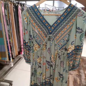 New Boho Star Print V-neck Balloon Sleeve Satin <b>Shirt</b> Ethnic Pattern <b>Patchwork</b> Regular Fit Casual Summer Women Long Button - Product Image 1