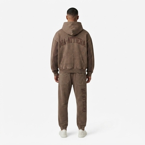 Conjunto de Sudadera y Pantalones de Algodón con Capucha para Hombre, Color Sólido, Estampado de Letras, Estilo Casual, Corte Holgado, Ropa de Otoño - Product Image 2