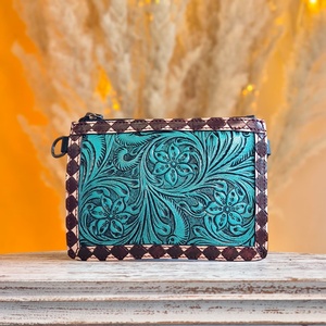 2026 New Customized Designer Hand Tooled Florals Carved 100% Genuine Leather Western Stylish Mini Card <b>Holder</b> <b>Wallet</b> For Women's - Product Image 3