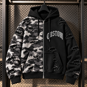 Nouveau design – Sweat à capuche personnalisé en molleton 100 % coton, écologique, imprimé, entièrement zippé, respirant, à épaules tombantes et coupe oversize pour l'hiver - Product Image 1