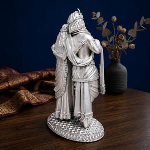 Idole de Radha Krishna plaquée argent 999 de Jaipur Metals |   100% Laiton |   Fait main traditionnel |   Statue de divinité hindoue |   7x5x12 cm |   268g | - Product Image 6