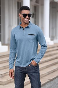 Camisas Polo de Moda para Hombre, Camisa Clásica de Algodón de Manga Larga con Botones y Bolsillo - Product Image 2