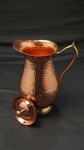 Handcrafted Hammered <b>Copper</b> Pitcher with Lid Vintage Water Jug 1100 Ml Eco-Friendly Dishwasher Safe BPA Free Elegant Drinkware - Product Image 2