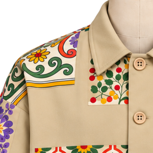 Chaqueta de Trabajo Color Caqui con Mosaico, Estampado Floral, Cierre de Botones, Estilo Casual, con Bolsillos, Diseño Artístico - Product Image 5