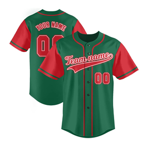Camiseta de Béisbol Personalizada Verde y Roja, Manga Corta, Cierre de Botones, Unisex, Poliéster que Absorbe la Humedad, Nombre del Equipo Impreso en 3D, Disponible en Stock - Product Image 3