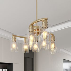 Lampadario Contemporaneo in Vetro Dorato a 9 Luci con Altezza Regolabile, Kit di Illuminazione Sospesa per Tavoli da Pranzo - Product Image 5