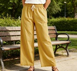 Pantalon taille haute en coton et lin, respirant, extensible, confortable, doux, séchage rapide, anti-plis, coupe droite, longueur complète, décontracté - Product Image 2