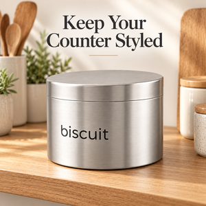 กระป๋องเก็บอาหารสแตนเลสทรงกลม ปิดสนิท สำหรับเก็บบิสกิต ชา กาแฟ น้ำตาล - Product Image 5