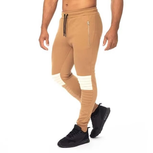Men's Tan Sweatpants With <b>White</b> Knee Panels Elastic Waist Drawstring Side Pockets Casual Autumn Wear - Product Image 1