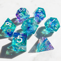 Mini Dés Polyédriques en Résine Bleu Violet Galaxy pour D&D, 1 Pièce, Peints à la Main, Écologiques, Bords Tranchants, pour Jeux de Société RPG et Fêtes
