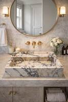 Vasque de salle de bain moderne irrégulière en marbre Calacatta Viola naturel avec crédence et drain pour usage en entrepôt