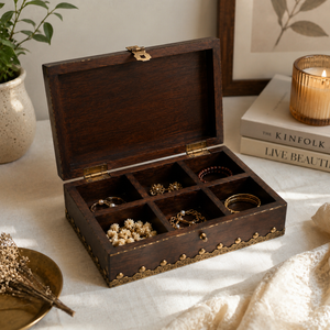 Caja de Almacenamiento Apilable Rectangular de Madera Hecha a Mano con Incrustaciones de Latón |   Caja Decorativa para Joyería y Regalos - Product Image 6