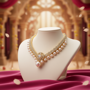 Collar de Gargantilla con Perlas y Piedras de Cristal, Chapado en Oro de 18K, Diseño de Bolas, para Fiesta - 10575551WH - Product Image 3