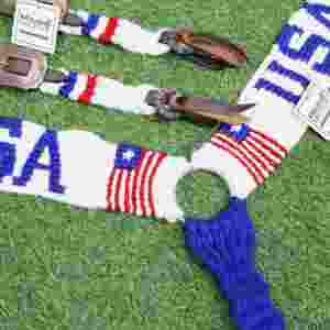 ชุดอุปกรณ์ขี่ม้าขนโมแฮร์ลายธงชาติอเมริกันของ USA Brading พร้อมหนังอาร์เจนตินา สายรัดอกขนาด 32 นิ้ว บังเหียนขนโมแฮร์สำหรับม้า - Product Image 5