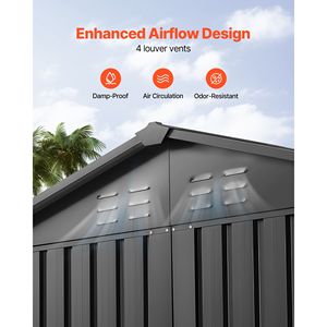 Caseta de Almacenamiento Metálica para Jardín de 6 x 4 Pies con Puerta con Cerradura, 4 Ventiladores de Rejilla y Techo a Dos Aguas para Almacenamiento en Exteriores - Product Image 6