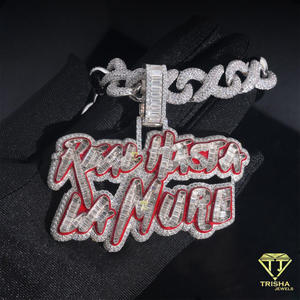 Full Pave Moissanite Custom Name Pendant Iced Out Hip Hop <b>Necklace</b> Personalized Script Letter Jewelry With Cuban Link <b>Chain</b> - Product Image 6