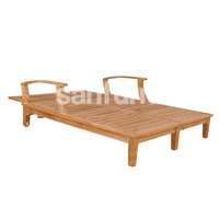 Tumbona Doble de Madera de Teca para Exteriores, Cama de Día con Listones para Piscina, Silla de Descanso para Jardín de Villa