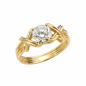Bague de fiançailles classique et élégante avec diamant rond de 2 carats cultivé en laboratoire, en or jaune 14 carats, style croisé en X, bague solitaire unique - Product Image 4