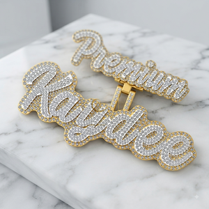 Trendy Hip Hop Custom Gold Plated 925 <b>Silver</b> iced Cursive Letter <b>Initial</b> Moissanite Diamond Pendants Charms <b>Necklace</b>-Party Gift - Product Image 3