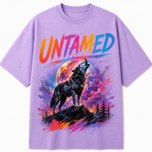 Camiseta Negra de Manga Larga para Hombre con Estampado de Lobo Salvaje por Transferencia Térmica, Cuello Redondo, Ajuste Holgado, Casual, 100% Algodón Jersey Transpirable - Product Image 1