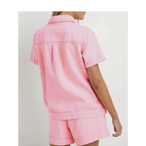 Conjunto de 2 piezas de mezclilla para mujer: Top sin mangas con botones y pantalones cortos de pierna ancha a juego - Product Image 1