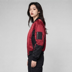 Premium <b>Women</b> Winter <b>Bomber</b> <b>Jacket</b> <b>Lightweight</b> Polyester/Nylon Fabric Ribbed Collar Cuffs Full Zip Front Windproof Comfortable - Product Image 3