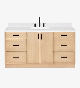 Meuble de salle de bain Keziah 66 pouces, vasque simple, uniquement le meuble, 3 options de finition, directement de l'usine au Vietnam - Product Image 1