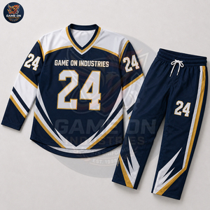 Full Sleeve Team Sportswear Sublimation Design Breathable Fabric Personalized Number Custom Navy Gold Ice Hockey Uniform - Product Image 2