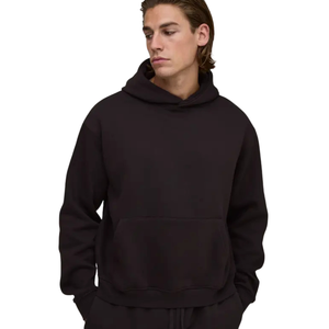 Customized <b>Men</b>’s Wide Boxy Hoodie Raised Neck Hood Front <b>Pouch</b> Pocket Relaxed Urban Pullover Sweatshirt Supplier - Product Image 1