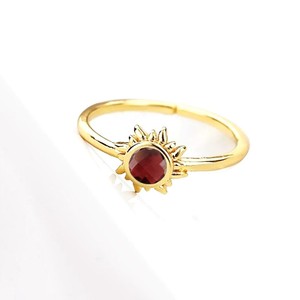 Natural Garnet Gemstone Sunburst <b>Rings</b> - Gold Plated <b>Adjustable</b> <b>Ring</b> for Women Jewelry - Product Image 1